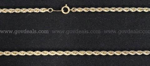 14k Yellow Gold Rope Chain Necklace, 13.5 Grams