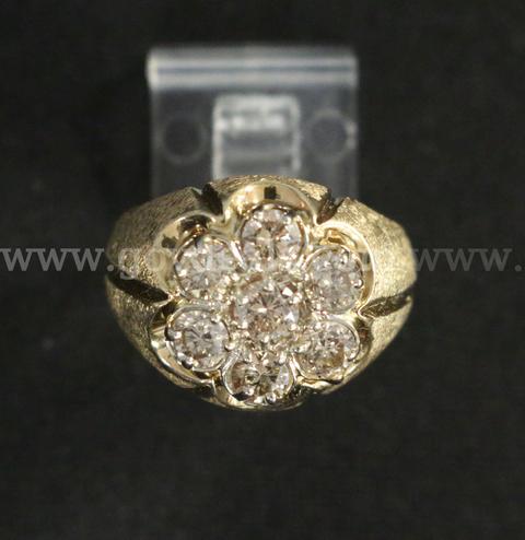 10k Yellow Gold Cluster Design Ring with Champagne Diamonds, 9.6 Grams