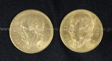 2- Mexico Diez Pesos Gold Coins, 16.6 Grams