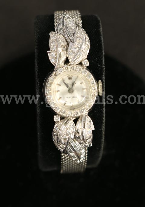 Vintage Ladies 18K W/G Rolex Precision Wristwatch With Diamonds, 20.8 Grams