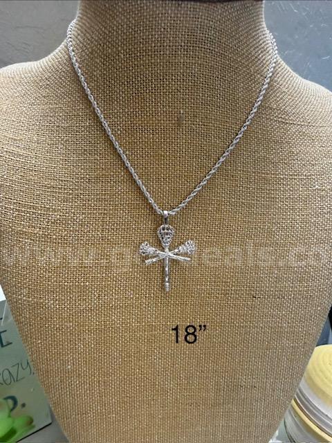 Rhodium Clad, 2MM, 18" Rope Chain, W/Lacrosse Pendant
