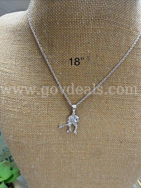 Rhodium Clad, 1MM, 18" Rope Chain, W/Hockey Player Pendant