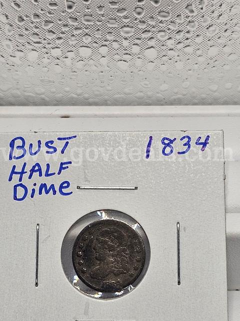 Extremely Rare Early Date 1834 Bust Half Dime, Great Investment, Rare Opportunity