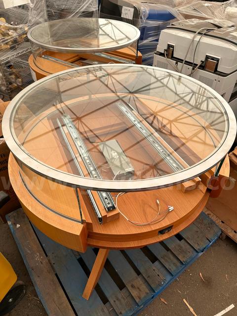 Lot of 2x Round Wood & Glass Display Cabinets