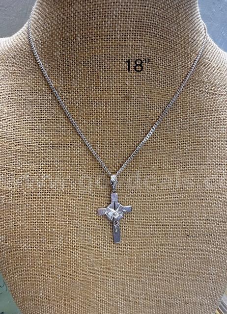Beautiful, Rhodium Clad, 18"  Diamond Cut Chain W/Cross with Jesus