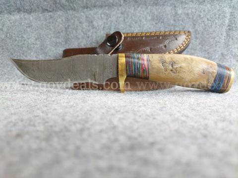 Stag Handle Damascus Straight Blade w/Sheath
