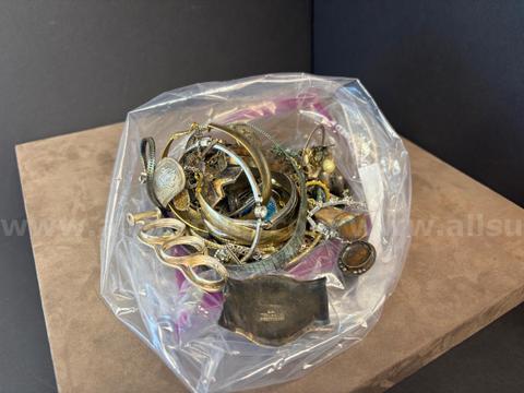 Silver & Silver-Tone Jewelry Lot w/ Stones & Plain Pieces – Mixed Metals Scrap Bag (Some Marked)