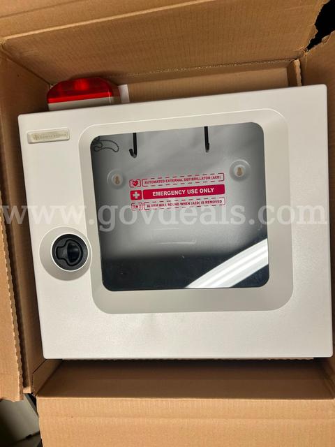 Lot of 2x Cardiac Science AED Wall Cabinet w/ Alarm, Key Lock & Signage