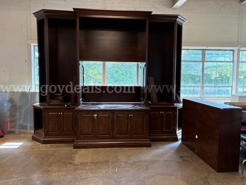 Executive TV / Bookcase Wall Cabinet (Dimensions: 10' 8" H × 14' 1" W)