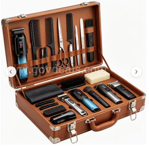 Professional Hair Clipper T-Blade Trimmer Cordless Grooming Kit LED Display Blue