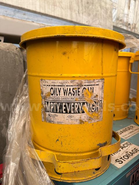Lot of 2x Justrite Yellow Oily Waste Cans