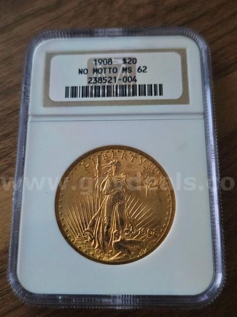 1908 US $20 St. Godins Gold Coin MS62 Certified Slab! Great Gold Investment!