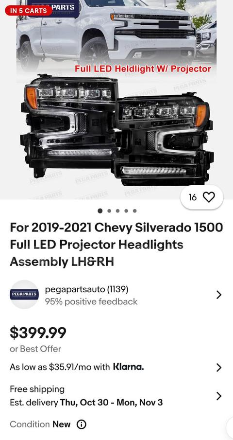 2019-2021 Chevy Silverado 1500 Full LED Projector Headlights Assembly LH&RH
