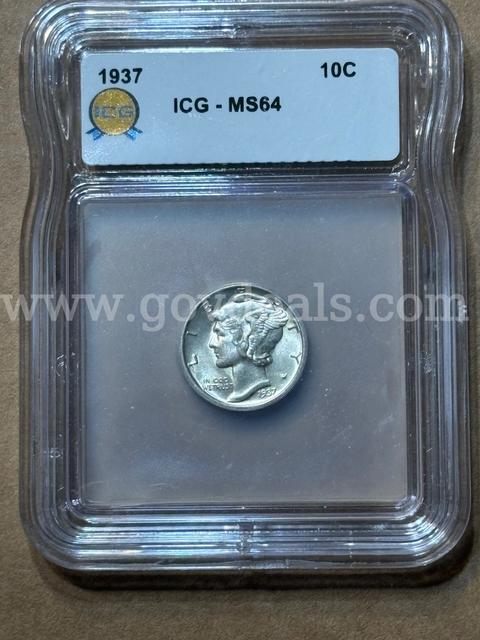 1937 graded mercury dime