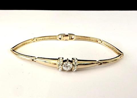 Stunning, 1 Carat, 24k Gold, Brilliant CZ W/Accents ID Link Bracelet