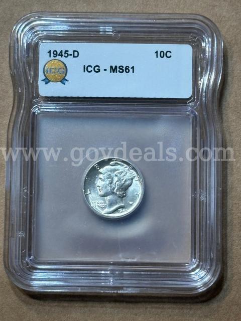 1945-D graded mercury dime