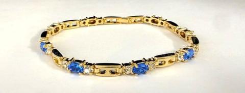 Gorgeous, Ladies, 24k Gold, CZ Sapphire, 7 Inch Tennis Bracelet