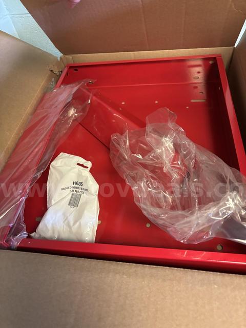 Red Metal Bin Rack / Louvered Stand – New Open Box