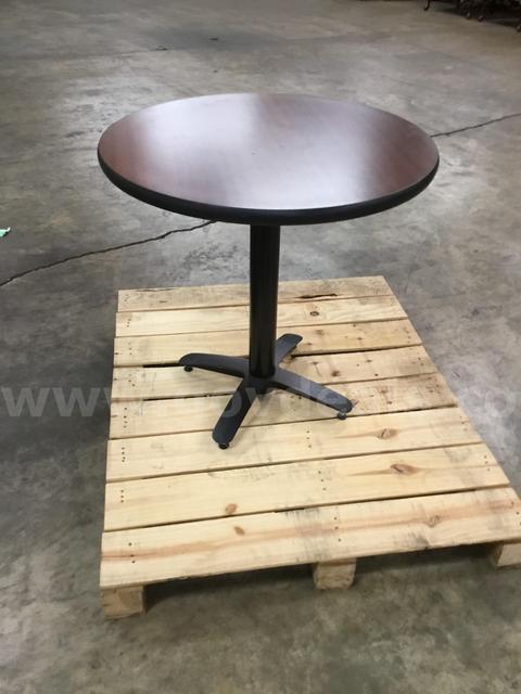 30 x 30 dark mahogany round table; with a black leg stand  "DH"