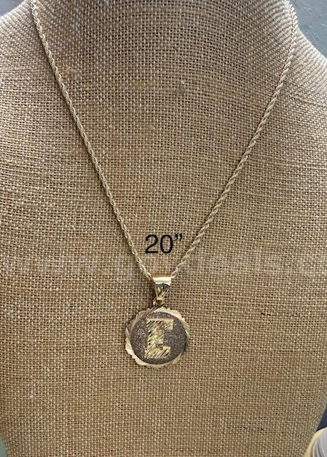 Beautiful, 24k Gold, 20", 2MM Rope Chain Necklace, W/"E" Medallion Pendant