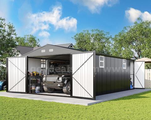 FREE SHIPPING - NEW - 13x21x8.4 FT Extra-Large Metal Garage Shed With Doors & Windows β Dark Gray