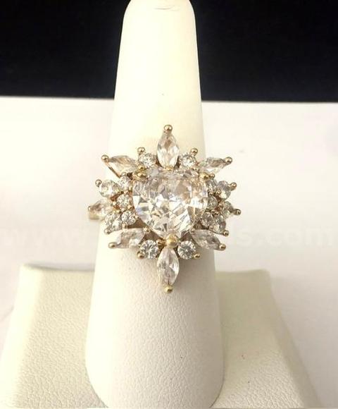 Stunning, Ladies, 24k Gold, 4 Carat, Heart CZ Solitaire, W/Accents, Size 7 1/2 Ring