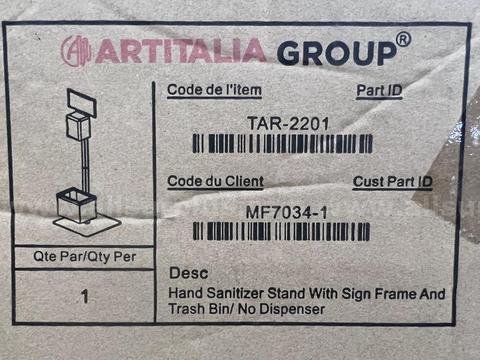 2 Ea. Artitalia Group Hand Sanitizer Station Stand w/ Sign Frame & Trash Bin