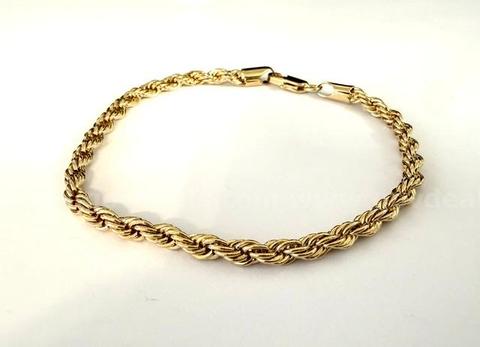Beautiful, 8 Inch, 4MM, Rope Chain Bracelet, Real 24k Gold Plated