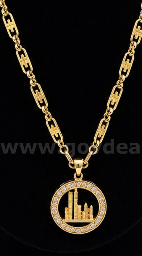 Beautiful, 20β Mariner Necklace W/ Twin Tower Replica Pendant 24K real Gold Filled.