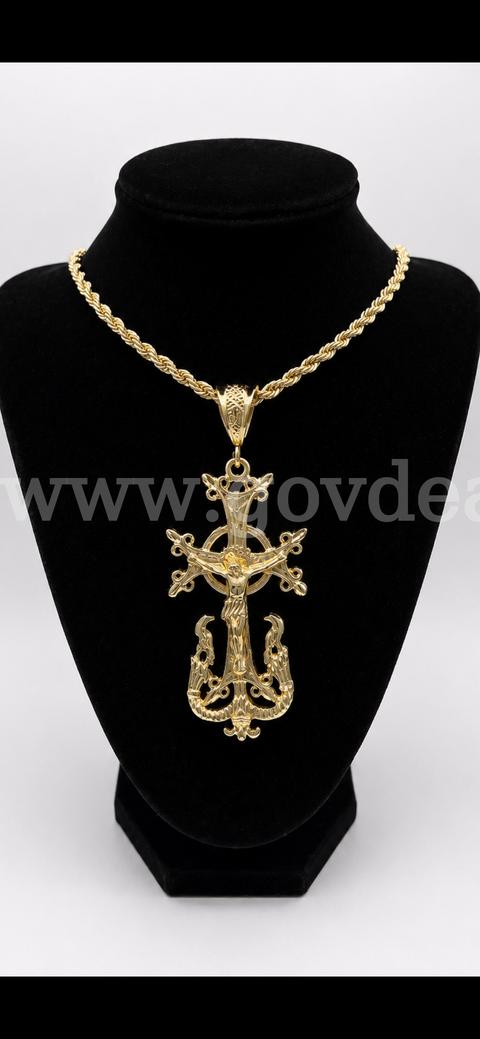 24k Gold, 5mm, 22Inch, Rope Chain Necklace W/Huge 3D Cross Read ⬇️