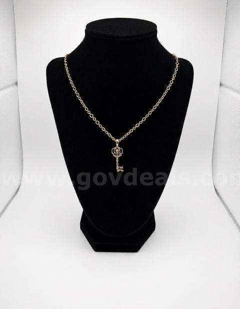 22" Dainty Chain Necklace W/Key Pendant. 24k Real Gold Plated,