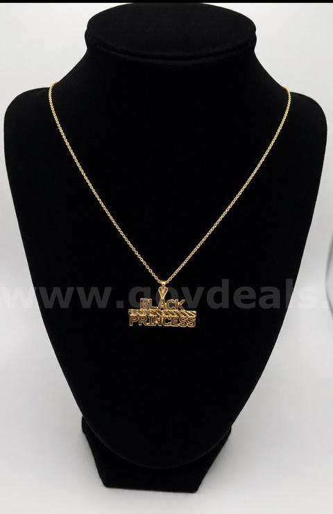 24k Gold, 20 , Small Chain Necklace W/ Black Princess Cut Pendant. READ ⬇️!