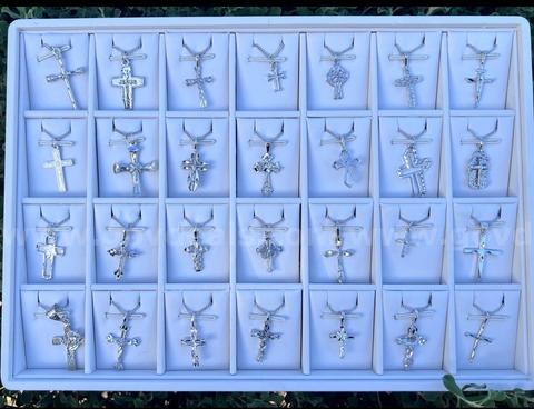 Rhodium (28) Piece Cross and Necklace Set With Included Box