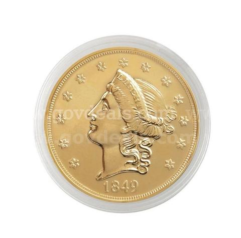 REAL 24k GOLD CLAD 1849 P LIBERTY $20 DOUBLE EAGLE COMMEMORATIVE COIN