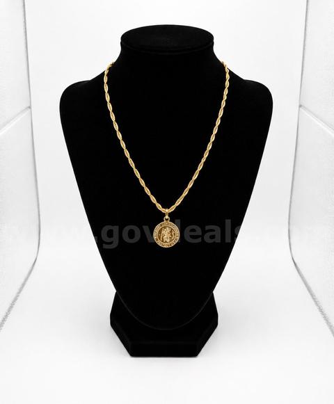 24k Gold, 16” Twisted  Necklace W/ St Christopher Pendant READ ⬇️!