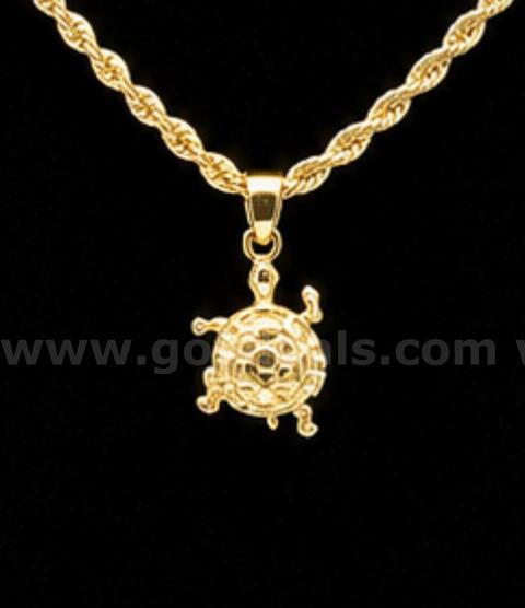 23” Twisted  Necklace W/ Turtle Charm 24K Real Gold Plated