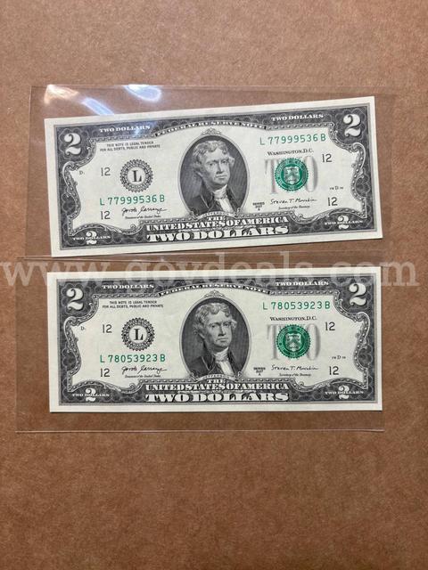 Two $2 reserve Notes