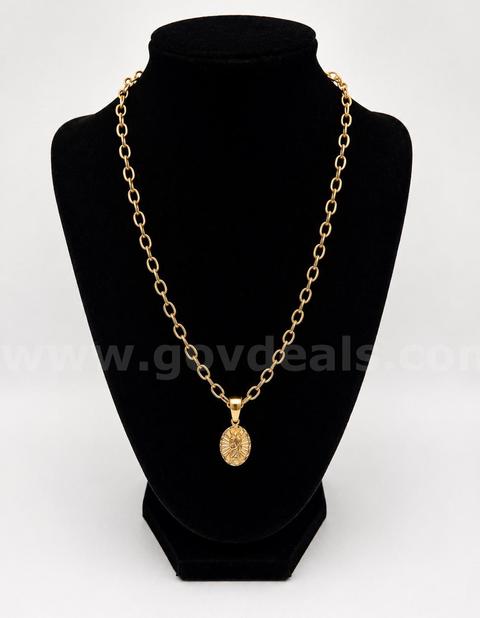 18β Link Necklace W/ Religious Pendant 24K Real Gold Filled