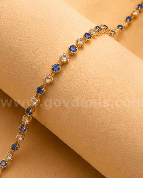 10 Inch Blue and Diamond CZ Anklet 24K Real Gold Plated