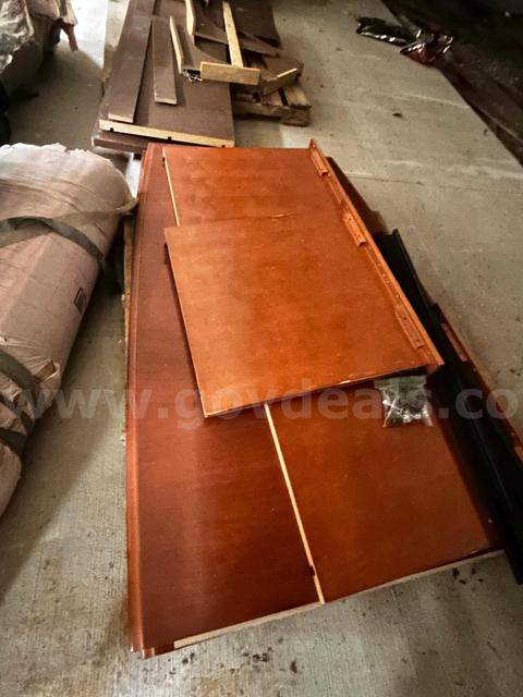 Disassembled Wood Furniture Panels with Cherry Finish and Hardware