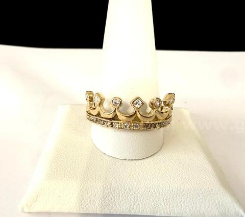 Stunning, Men's, 24k Gold, CZ Crown Ring, Size 14