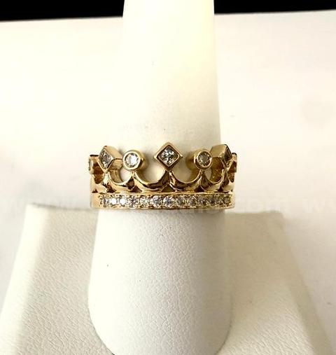Stunning, 24k Gold, Unisex, Size 9 1/2, CZ Crown Ring