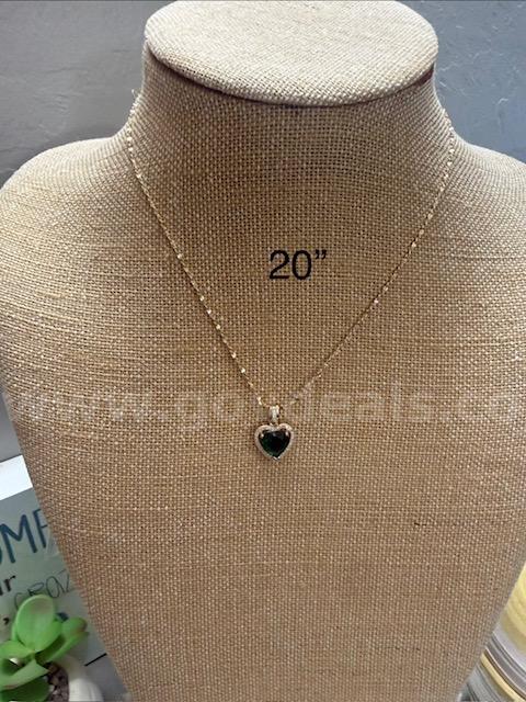 Stunning, 24k Gold, CZ Emerald Heart Pendant, W/Accents on a 18" Diamond Cut Chain
