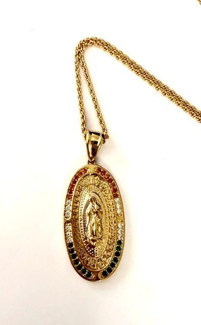 Beautiful, 20", 1MM, Rope Chain Necklace, W/CZ Lady Guadalupe Medallion, Real 24k Gold Filled