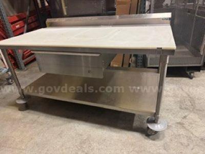 Stainless steel work table with poly top, drawer and shelf
