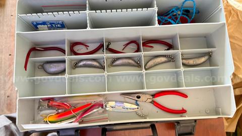 Fishing tackle box plus Penn 750SS reel and rod, Penn 210 on 7’ Penn rod.
