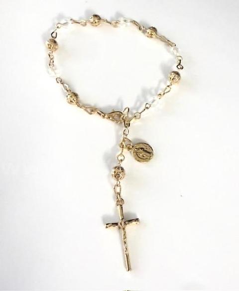 Beautiful, 24k Gold, 7 Inch, CC Beaded Rosary Bracelet
