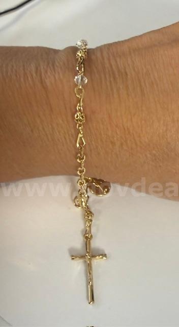 Beautiful, 24k Gold, 7 Inch, CZ Beaded Rosary Bracelet
