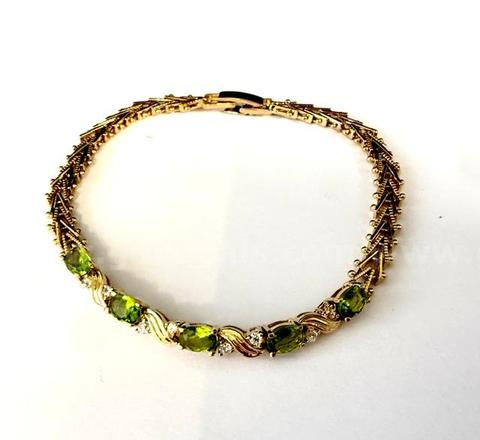Ladies, 8 Inch, 24k Gold, CZ Peridot Mesh Tennis Bracelet