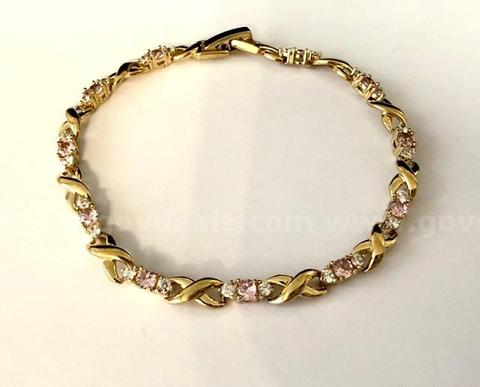 Beautiful, Ladies, 7 Inch, 24k Gold, Pink CZ, Infinity Tennis Bracelet